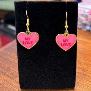 New handmade Gold & Pink conversation Heart Earrings with FREE GIFT
